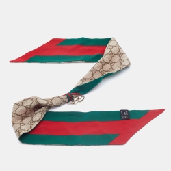 Pre Owned Gucci Multicolor Guccissima Logo Charm Detail Silk Bandeau Scarf