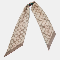 Pre Owned Gucci Multicolor Guccissima Logo Charm Detail Silk Bandeau Scarf