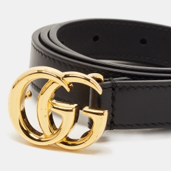 Pre Owned Gucci Black Leather GG Marmont Buckle Belt 75CM