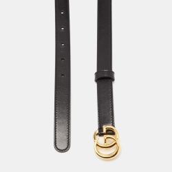 Pre Owned Gucci Black Leather GG Marmont Buckle Belt 75CM