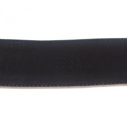 مملوكة مسبقًا Gucci White Leather Web Detail Interlocking G Buckle Belt 80CM