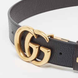 Pre Owned Gucci Black Leather GG Marmont Buckle Belt 85 CM