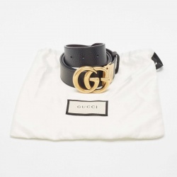 Pre Owned Gucci Black Leather GG Marmont Buckle Belt 85 CM