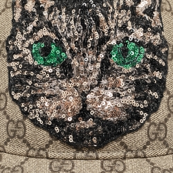مملوكة مسبقًا Gucci Beige Mystic Cat Embellished Canvas & Mesh Baseball Cap S