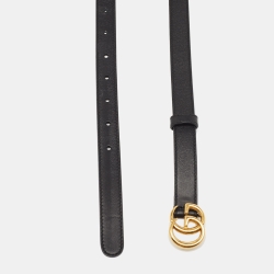 مملوكة مسبقًا Gucci Black Leather Double G Buckle Slim Belt 85 CM