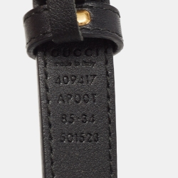 مملوكة مسبقًا Gucci Black Leather Double G Buckle Slim Belt 85 CM