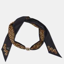 Gucci Black GG Logo Print Charm Detail Silk Bandeau Scarf