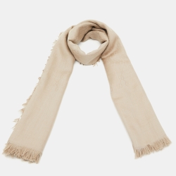 Pre Owned Gucci Beige GG Patterned Silk and Wool Scarf