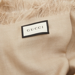 Pre Owned Gucci Beige GG Patterned Silk and Wool Scarf