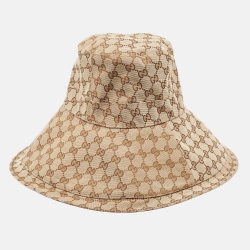 Pre Owned Gucci Beige GG Canvas Wide Brim Hat M