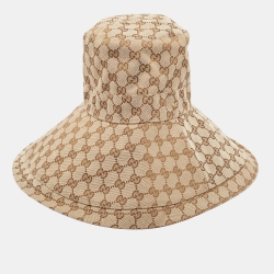 Pre Owned Gucci Beige GG Canvas Wide Brim Hat M