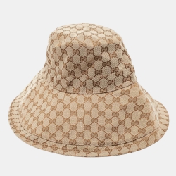 Pre Owned Gucci Beige GG Canvas Wide Brim Hat M