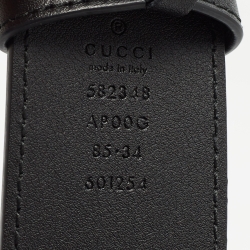 Pre Owned Gucci Black Leather Textured Double G Buckle Belt 85 CM
