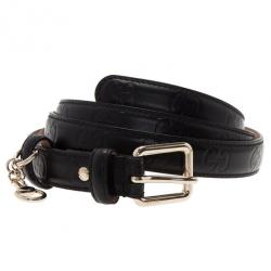 Pre Owned Gucci Black Guccissima Leather Skinny Belt 95CM