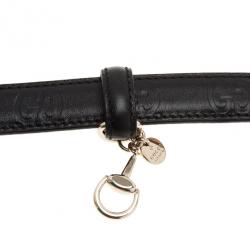 Pre Owned Gucci Black Guccissima Leather Skinny Belt 95CM