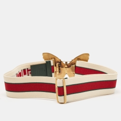 Gucci Cream Elastic Band Butterfly Buckle Belt 75CM