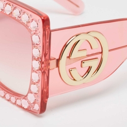 Gucci Pink Gradient GG0145S Crystals Oversized Sunglasses