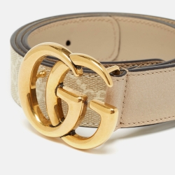 Gucci Beige GG Supreme Canvas and Leather GG Marmont Slim Belt 90 CM
