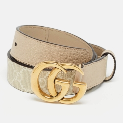 Gucci Beige GG Supreme Canvas and Leather GG Marmont Slim Belt 90 CM
