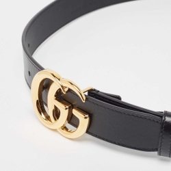 Pre Owned Gucci Black Leather GG Marmont Belt 85 CM