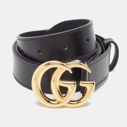 Pre Owned Gucci Black Leather GG Marmont Belt 85 CM