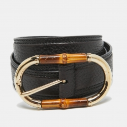 Gucci Black Leather Bamboo Buckle Belt 95CM