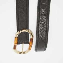Gucci Black Leather Bamboo Buckle Belt 95CM
