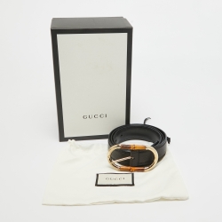 Gucci Black Leather Bamboo Buckle Belt 95CM