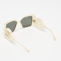 Gucci Cream/Gold GG0535S Leaf Motif Oversized Sunglasses