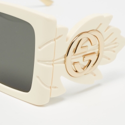 Gucci Cream/Gold GG0535S Leaf Motif Oversized Sunglasses