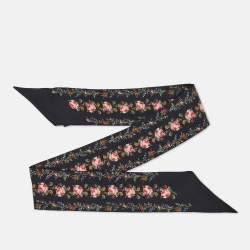 Pre Owned Gucci Black Rose Print Silk Bandeau Scarf
