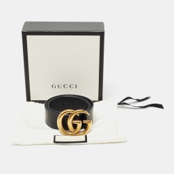 Pre Owned حزام غوتشي جي جي مارمونت جلد أسود بإبزيم 80 سم