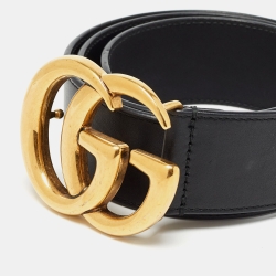 Pre Owned حزام غوتشي جي جي مارمونت جلد أسود بإبزيم 80 سم