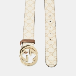 Pre Owned Gucci Beige GG Supreme Canvas Interlocking G Buckle Belt 90CM