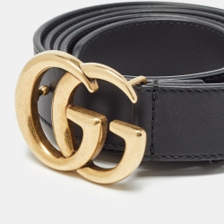 Pre Owned Gucci Black Leather GG Marmont Buckle Belt 110CM