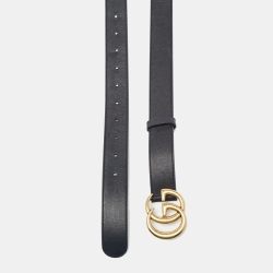 Pre Owned Gucci Black Leather GG Marmont Buckle Belt 110CM