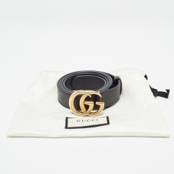 Pre Owned Gucci Black Leather GG Marmont Buckle Belt 110CM