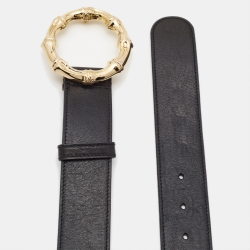 مملوكة مسبقًا Gucci Black Leather Bamboo Metal Ring Belt 80CM