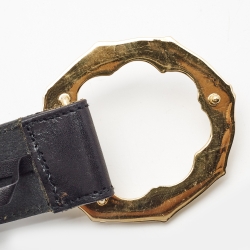 مملوكة مسبقًا Gucci Black Leather Bamboo Metal Ring Belt 80CM