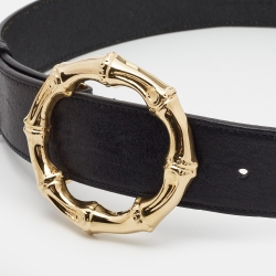 مملوكة مسبقًا Gucci Black Leather Bamboo Metal Ring Belt 80CM
