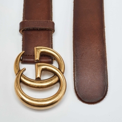Pre Owned Gucci Brown Leather GG Marmont Buckle Belt 80CM