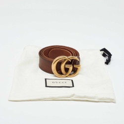 Pre Owned Gucci Brown Leather GG Marmont Buckle Belt 80CM