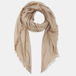 Pre Owned Gucci Brown GG Jacquard Silk & Wool Shawl 