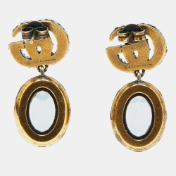 Pre Owned Gucci GG Crystals Gold Tone Earrings