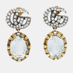 Pre Owned Gucci GG Crystals Gold Tone Earrings