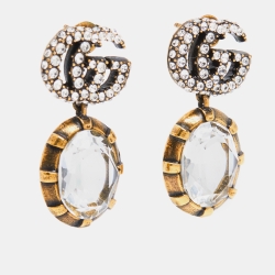 Pre Owned Gucci GG Crystals Gold Tone Earrings