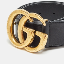 Gucci Black Leather GG Marmont Buckle Belt 80CM