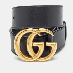 Gucci Black Leather GG Marmont Buckle Belt 80CM