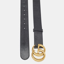Gucci Black Leather GG Marmont Buckle Belt 80CM