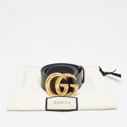 Gucci Black Leather GG Marmont Buckle Belt 80CM